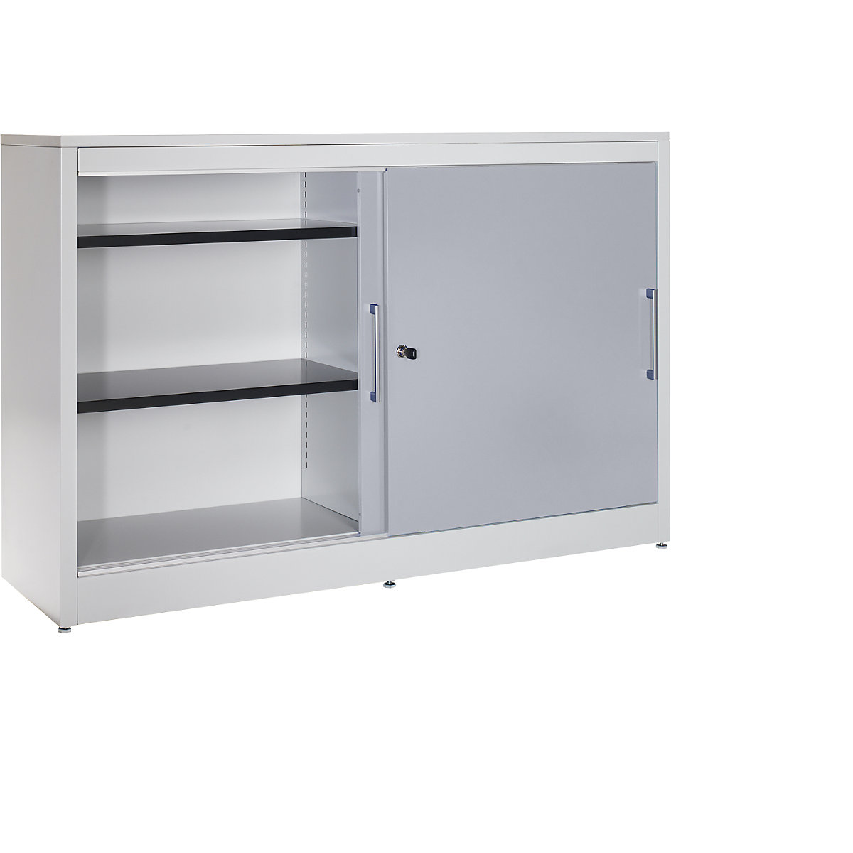 Armário com portas de correr – mauser, sideboard, 4 prateleiras, separador central, AxLxP 1040 x 1600 x 420 mm, cinzento claro / cinza alumínio-0