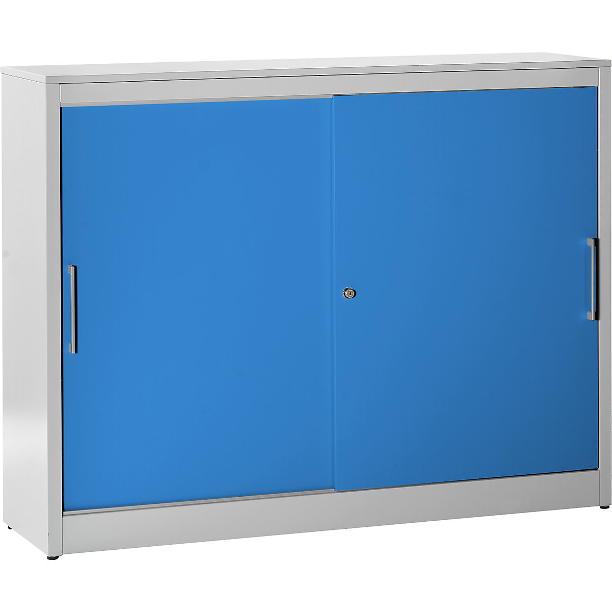 Armário com portas de correr – mauser, sideboard, 4 prateleiras, separador central, AxLxP 1240 x 1600 x 420 mm, cinzento claro / azul claro-0
