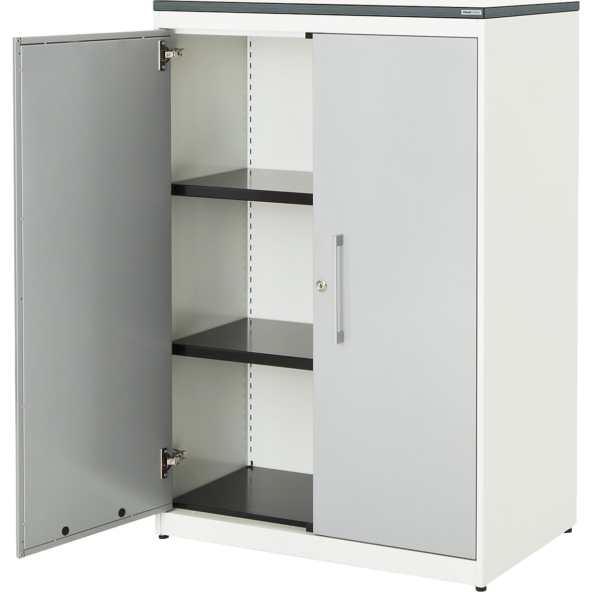 Armário de portas de batente – mauser, AxL 1180 x 800 mm, placa em plástico, 2 prateleiras, branco puro/cinza alumínio/branco-0