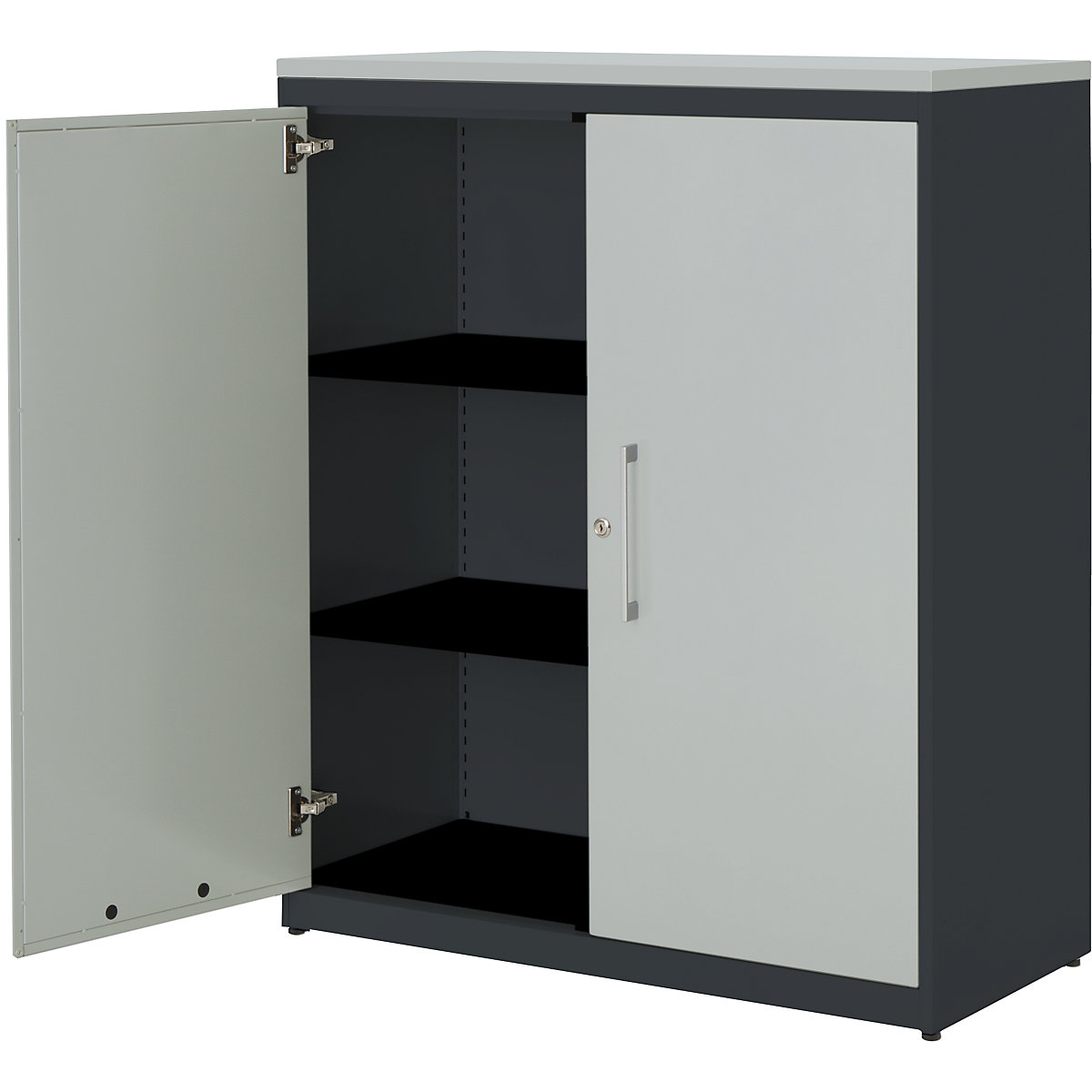 Armário de portas de batente – mauser, AxL 1180 x 1000 mm, placa em plástico, 2 prateleiras, cinzento antracite/cinzento claro/cinzento claro-0