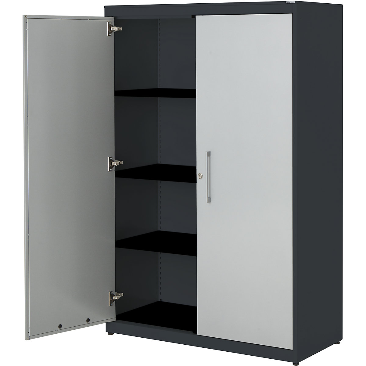 Armário de portas de batente – mauser, AxL 1516 x 1000 mm, placa em aço, 3 prateleiras, cinzento antracite/cinzento claro/cinzento antracite-0