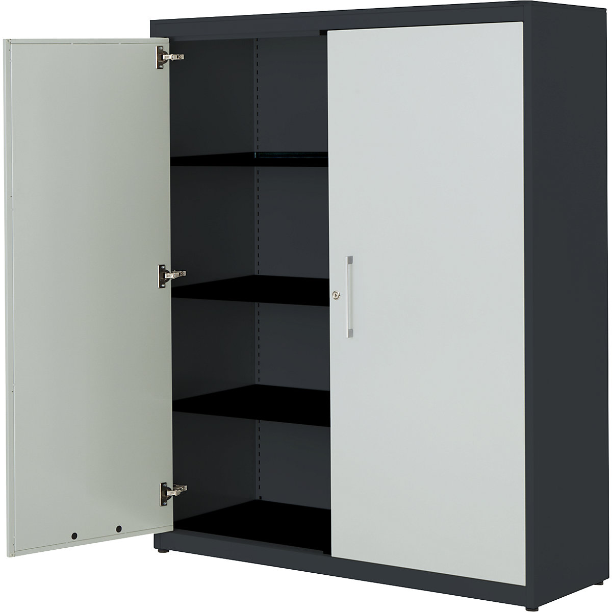 Armário de portas de batente – mauser, AxL 1516 x 1200 mm, placa em aço, 3 prateleiras, cinzento antracite/cinzento claro/cinzento antracite-0