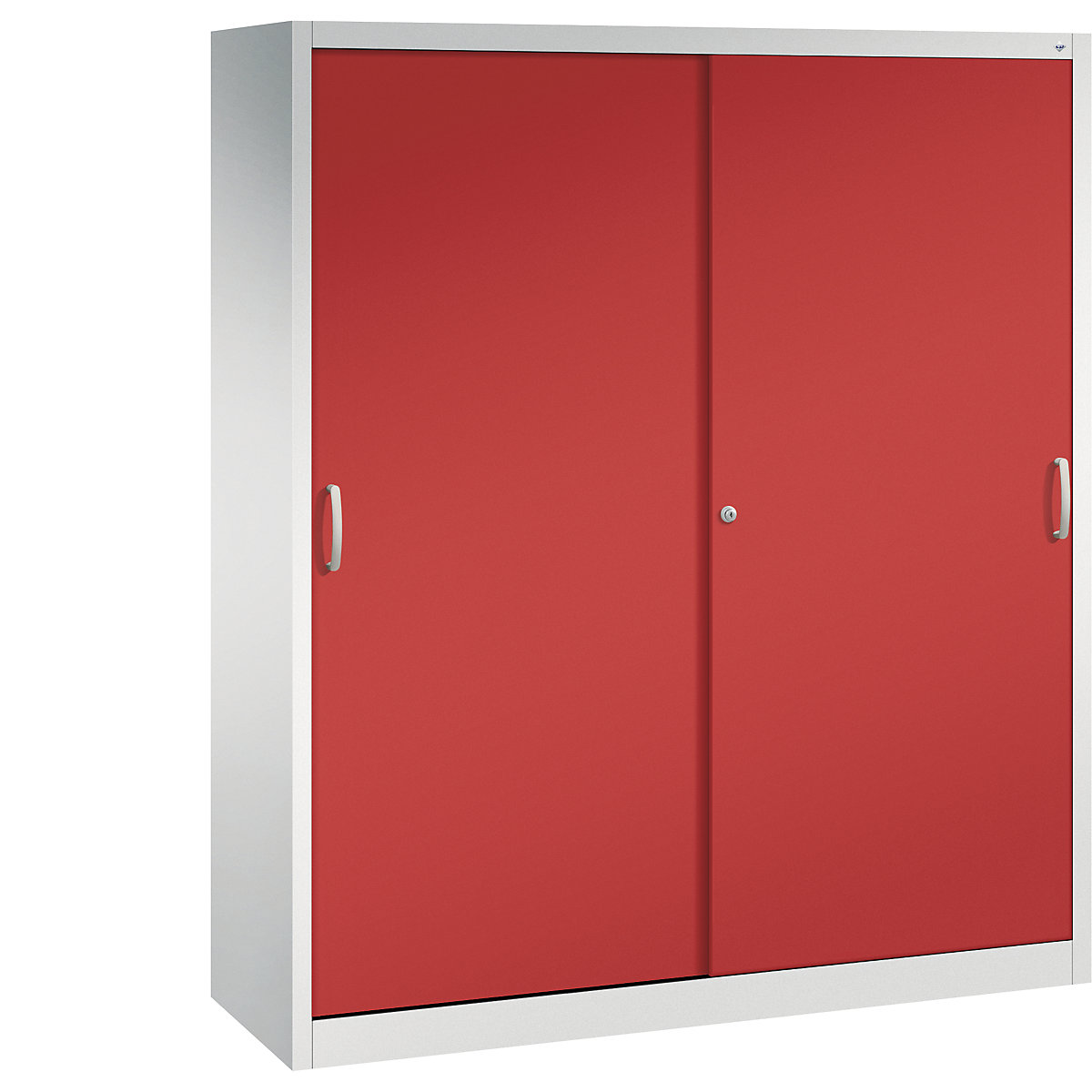 Armário de portas de correr ACURADO – C+P, 8 prateleiras, AxLxP 1950 x 1600 x 500 mm, cinzento claro/vermelho fogo-0