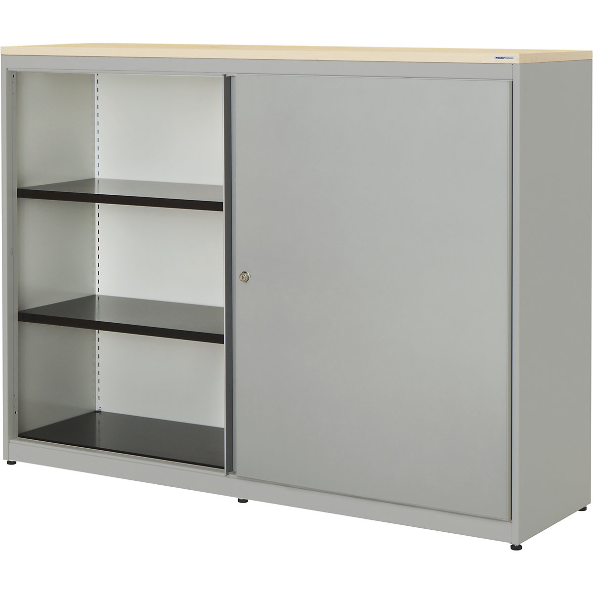 Armário de portas de correr – mauser, AxLxP 1180 x 1600 x 432 mm, placa em plástico, 2 x 2 prateleiras, cinza alumínio/cinza alumínio/ácer-0