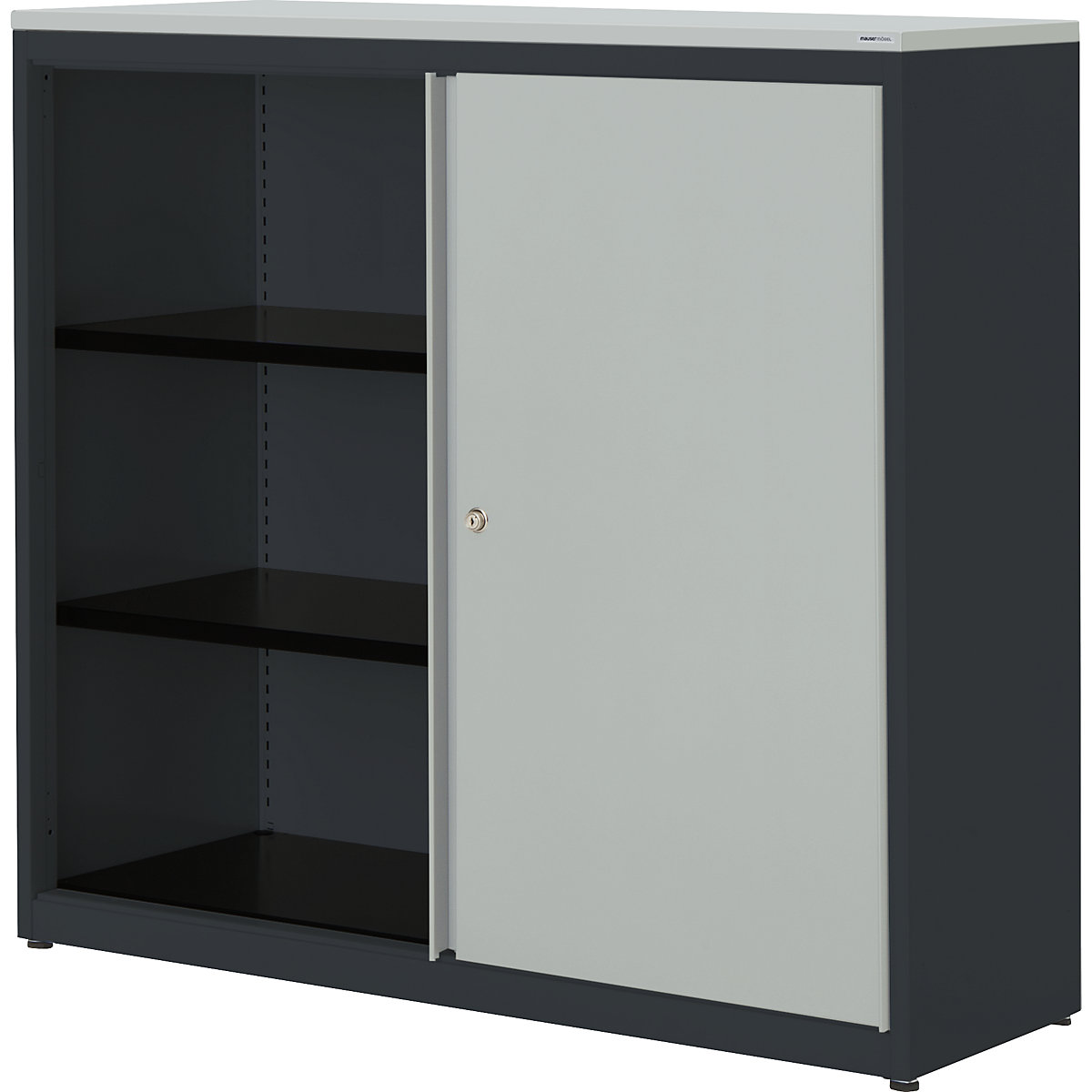 Armário de portas de correr – mauser, AxLxP 1180 x 1200 x 432 mm, placa em plástico, 2 prateleiras, cinzento antracite/cinzento claro/cinzento claro-0