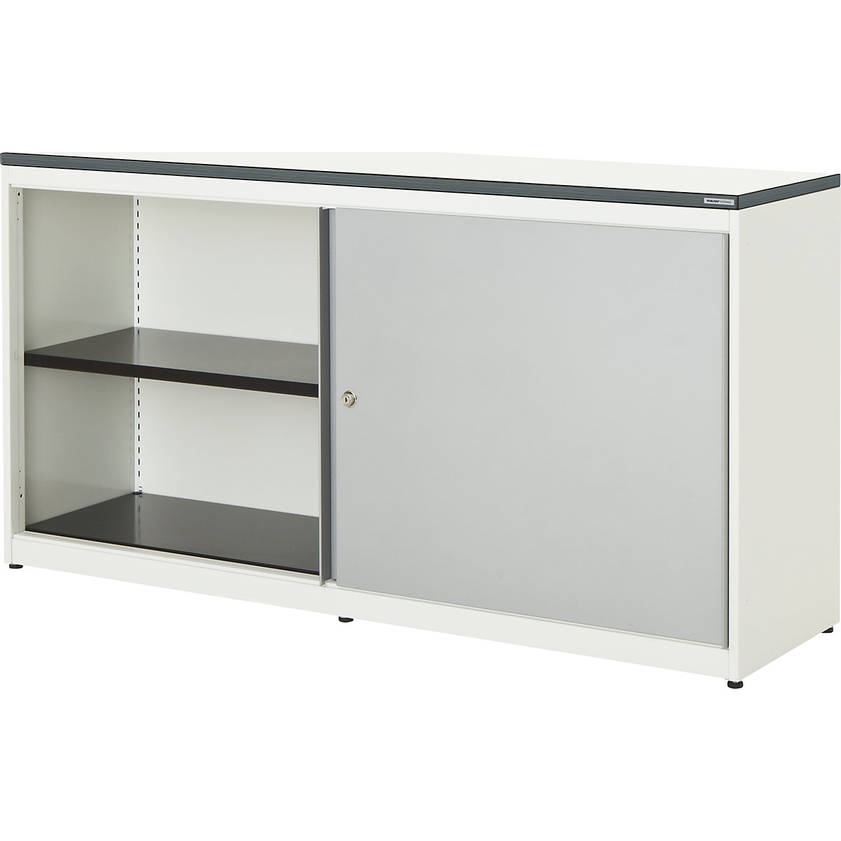 Armário de portas de correr – mauser, AxLxP 830 x 1600 x 432 mm, placa em plástico, 2 x 1 prateleira, branco puro/cinza alumínio/branco-0