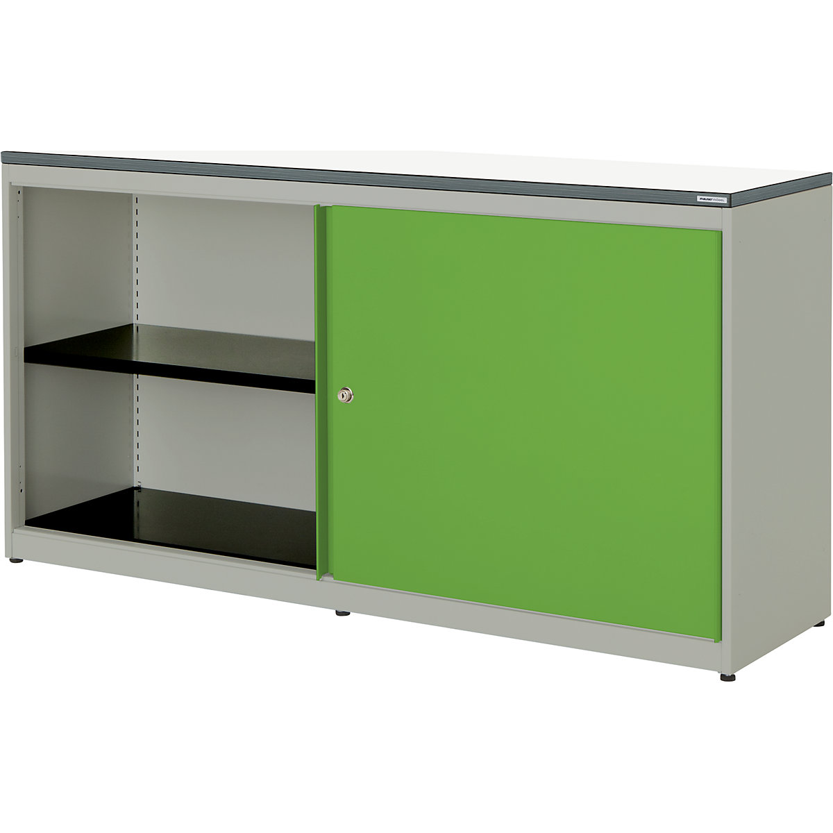 Armário de portas de correr – mauser, AxLxP 830 x 1600 x 432 mm, placa em plástico, 2 x 1 prateleira, cinza alumínio/verde amarelado/branco-0