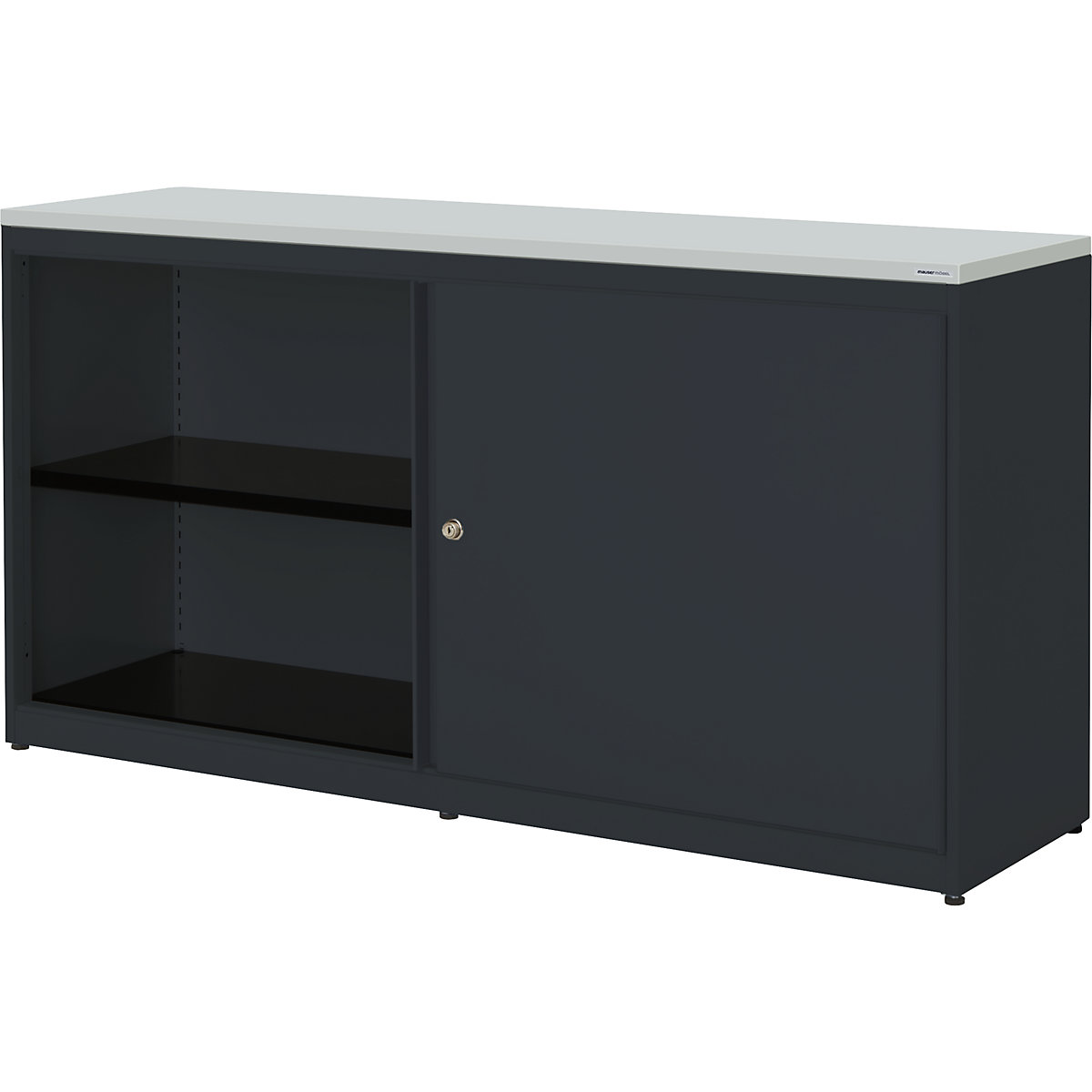 Armário de portas de correr – mauser, AxLxP 830 x 1600 x 432 mm, placa em plástico, 2 x 1 prateleira, cinzento antracite/cinzento antracite/cinzento claro-0
