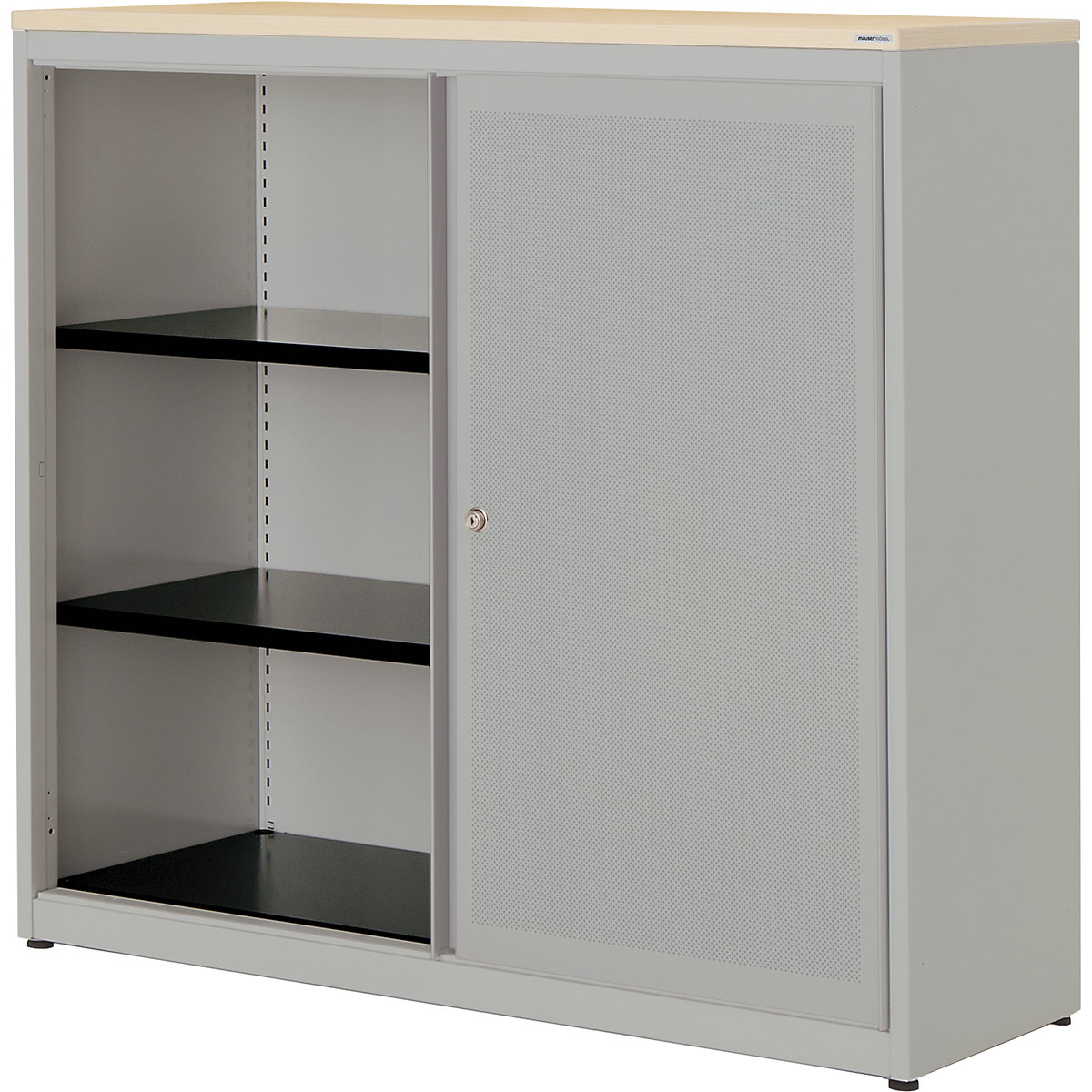 Armário de portas de correr, silencioso – mauser, placa em plástico, AxLxP 1180 x 1200 x 432 mm, 2 prateleiras, cinza alumínio/cinza alumínio/ácer-0