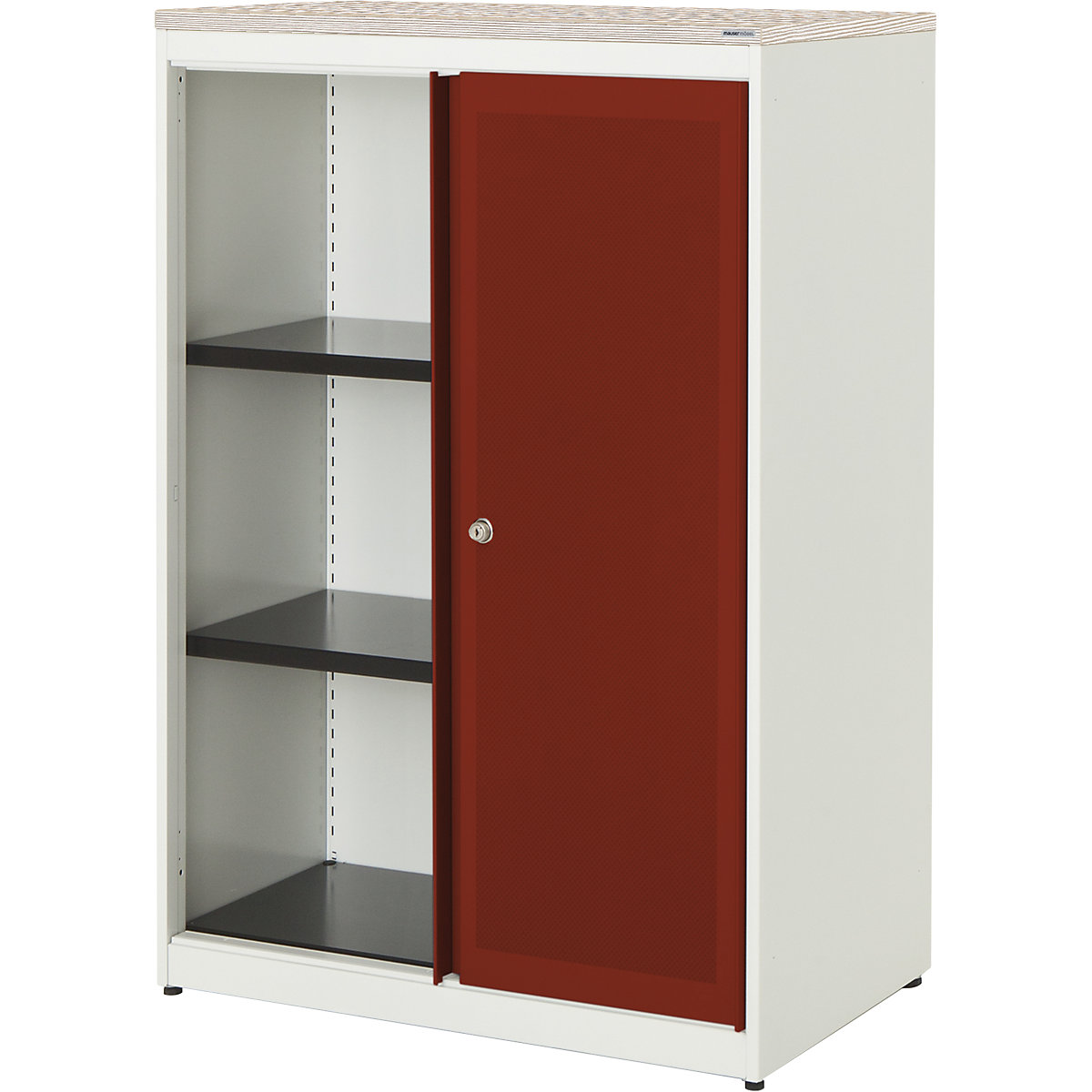 Armário de portas de correr, silencioso – mauser, placa em plástico, AxLxP 1180 x 800 x 432 mm, 2 prateleiras, branco puro/vermelho rubi/larício-0