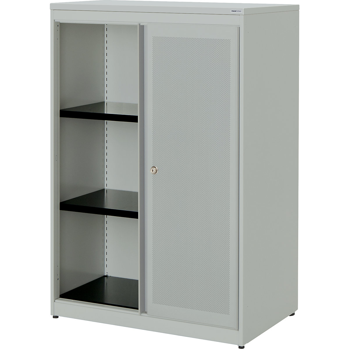 Armário de portas de correr, silencioso – mauser, placa em plástico, AxLxP 1180 x 800 x 432 mm, 2 prateleiras, cinzento claro/cinzento claro/cinzento claro-0