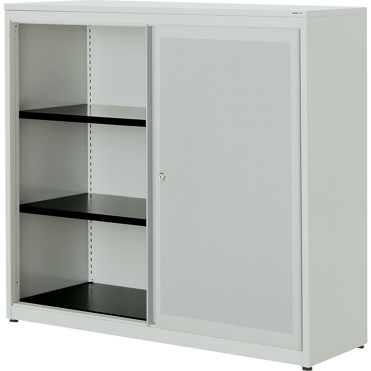 Armário de portas de correr, silencioso – mauser, placa em plástico, AxLxP 1180 x 1200 x 432 mm, 2 prateleiras, cinzento claro/cinzento claro/cinzento claro-0