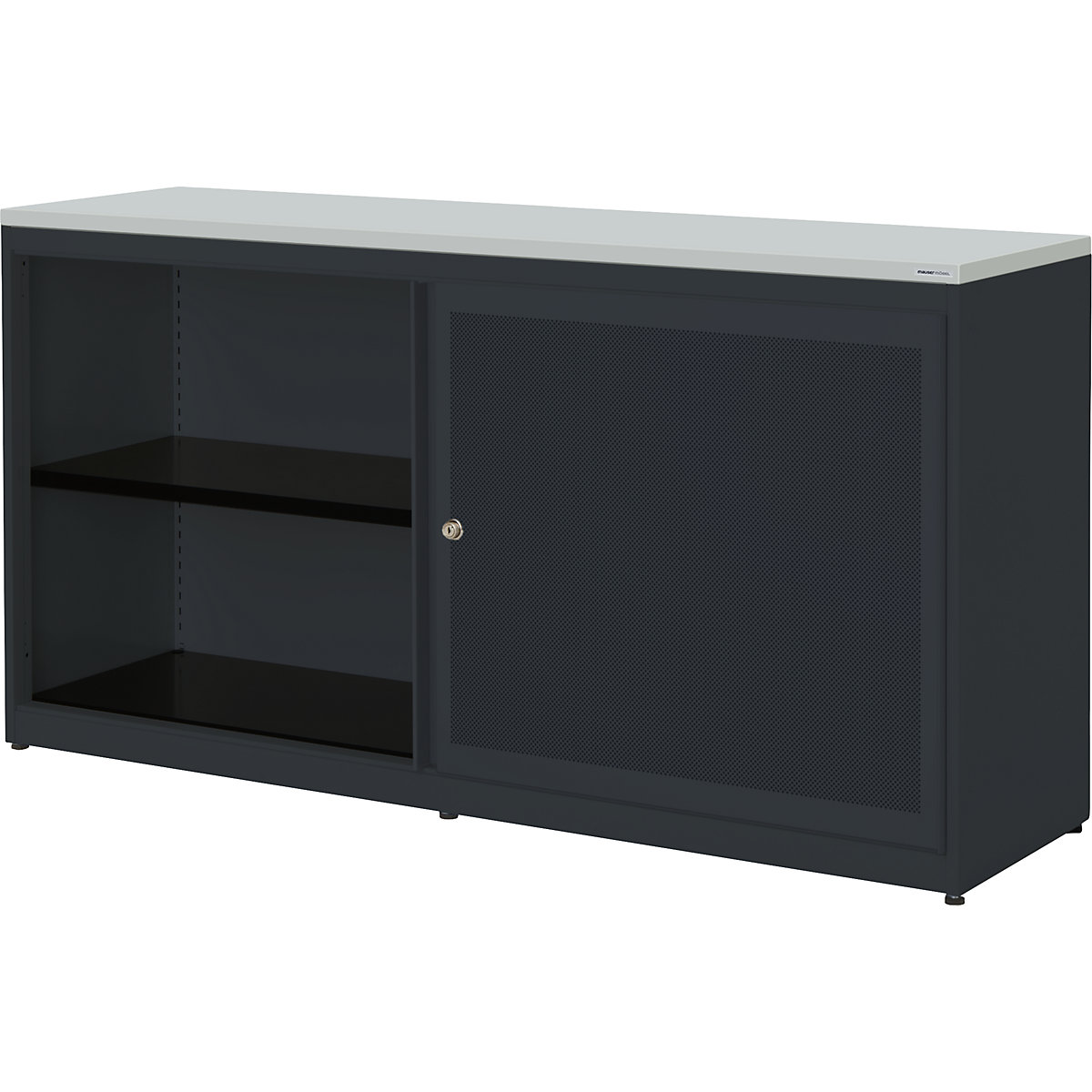 Armário de portas de correr, silencioso – mauser, placa em plástico, AxLxP 830 x 1600 x 432 mm, 2 x 1 prateleira, cinzento antracite/cinzento antracite/cinzento claro-0