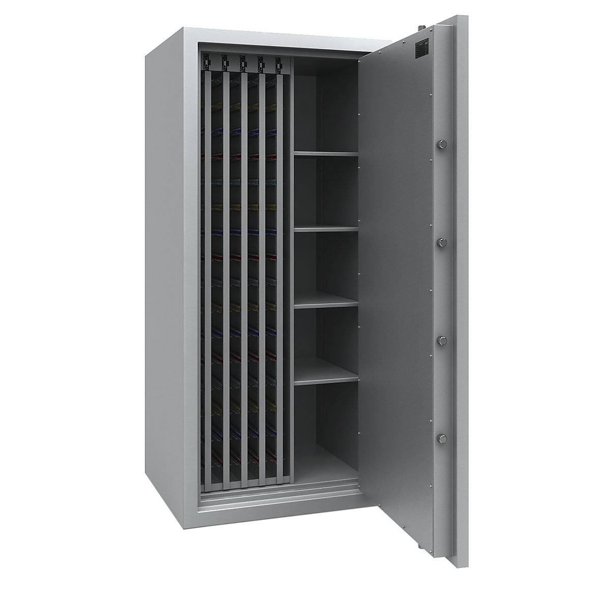 Cofre para chaves com paredes intermédias totalmente amovíveis, VDMA B e norma Euro S2, 2400 ganchos, 4 prateleiras, AxLxP 1806 x 836 x 700 mm-0