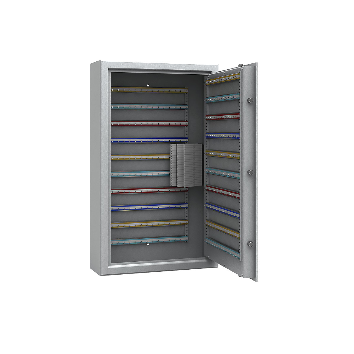 Cofre para chaves, cinzento claro, réguas de ganchos ajustáveis, 300 ganchos, AxLxP 1000 x 600 x 200 mm-0