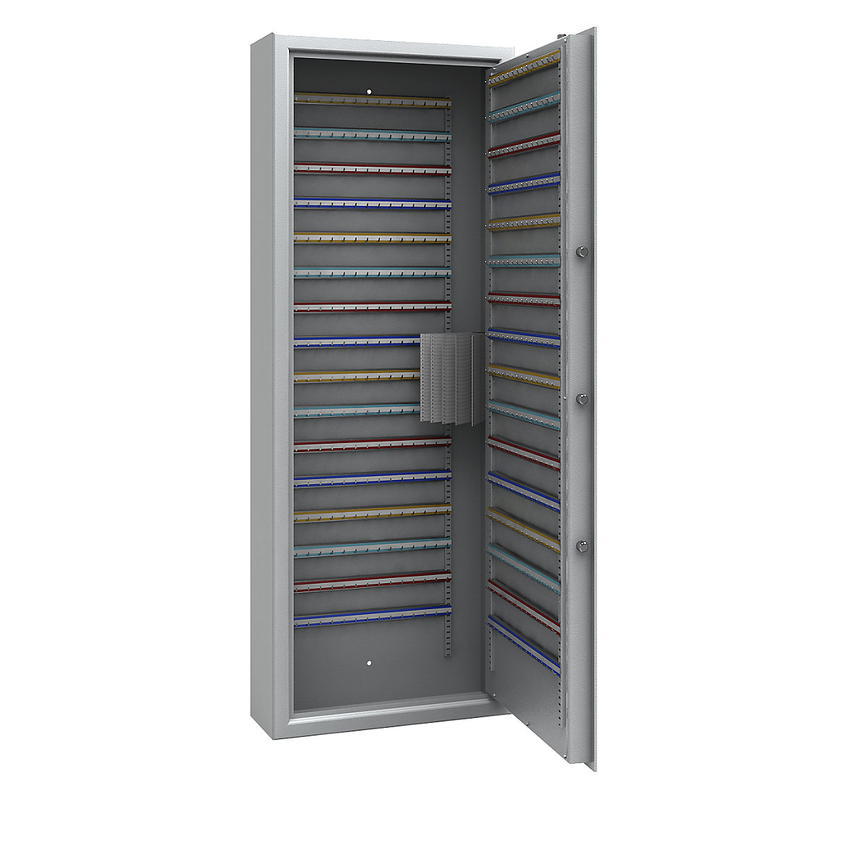 Cofre para chaves, cinzento claro, réguas de ganchos ajustáveis, 480 ganchos, AxLxP 1600 x 600 x 200 mm-0
