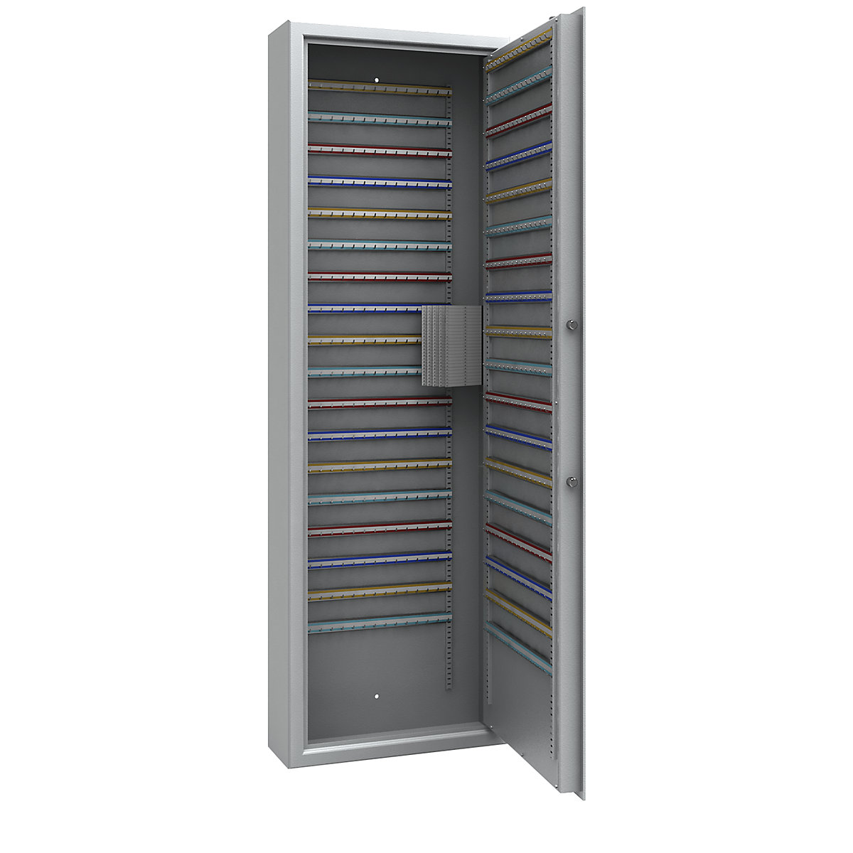 Cofre para chaves, cinzento claro, réguas de ganchos ajustáveis, 540 ganchos, AxLxP 1850 x 600 x 200 mm-0