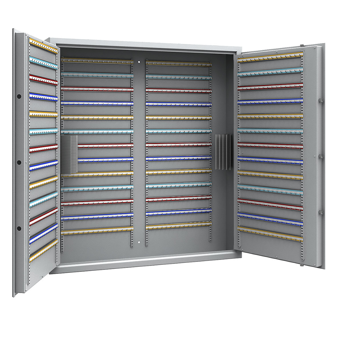 Cofre para chaves, cinzento claro, réguas de ganchos ajustáveis, 780 ganchos, AxLxP 1300 x 1200 x 200 mm-0