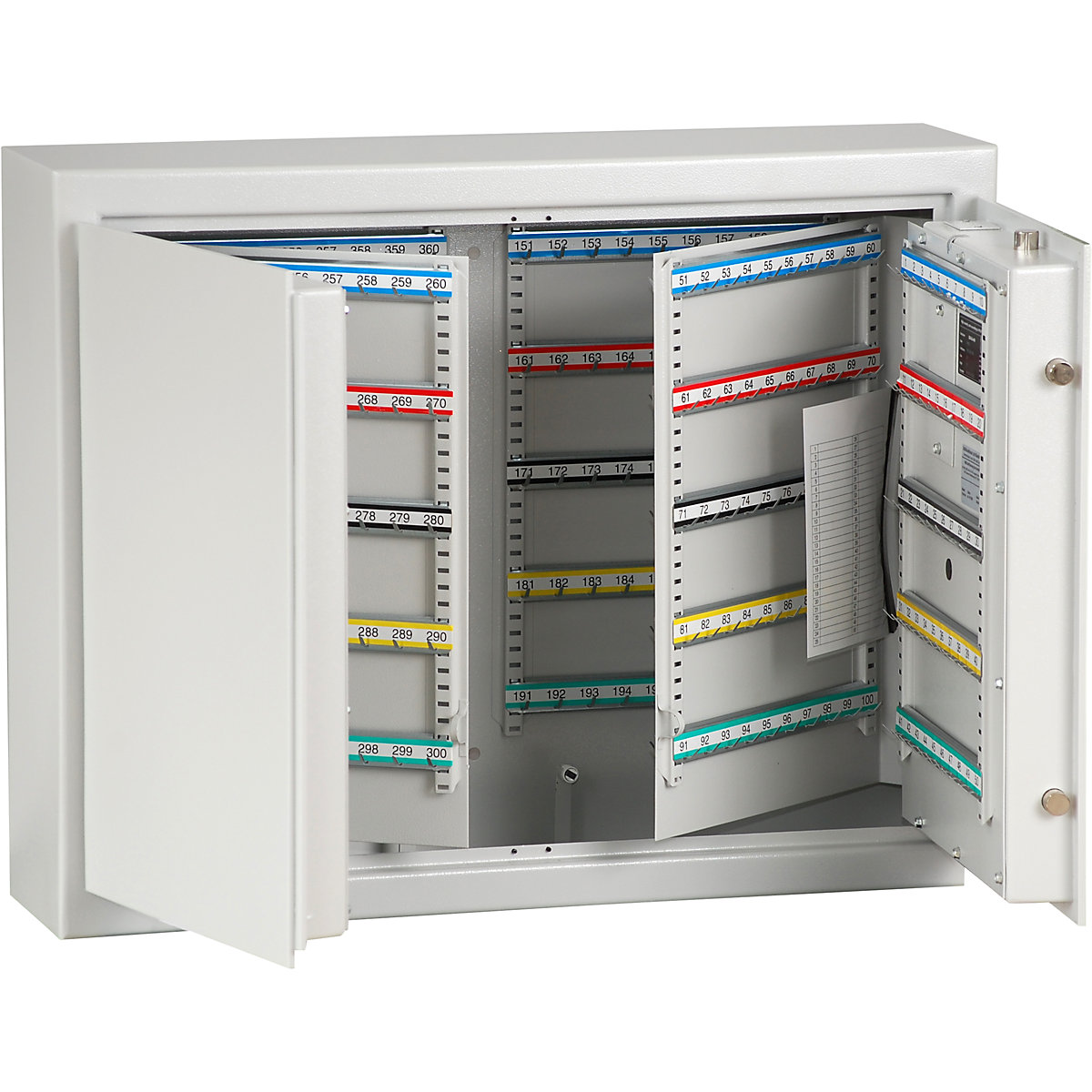 Cofre para chaves, cinzento claro, réguas de ganchos ajustáveis, 400 ganchos, AxLxP 636 x 812 x 200 mm-0