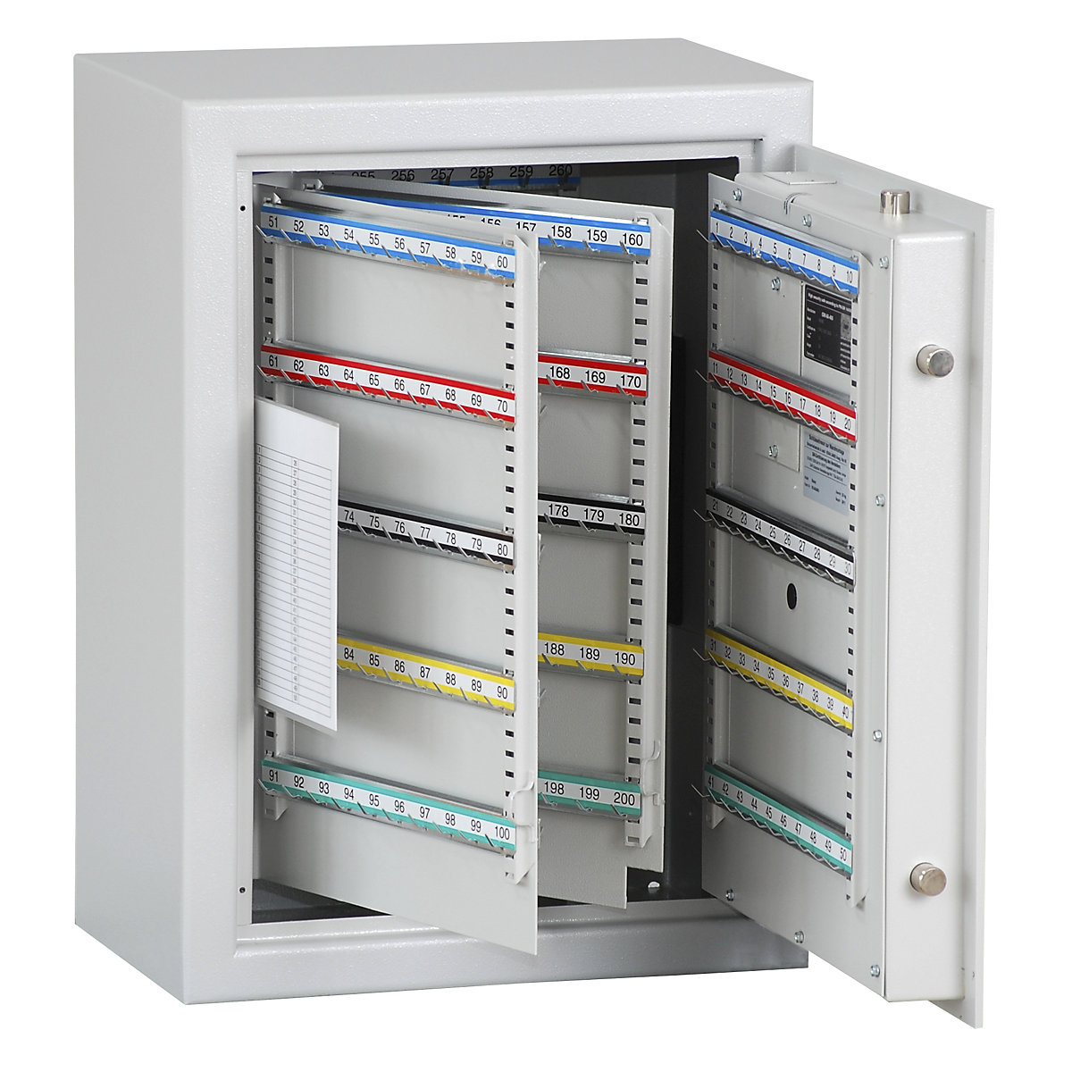 Cofre para chaves, cinzento claro, réguas de ganchos ajustáveis, 300 ganchos, AxLxP 636 x 460 x 300 mm-0