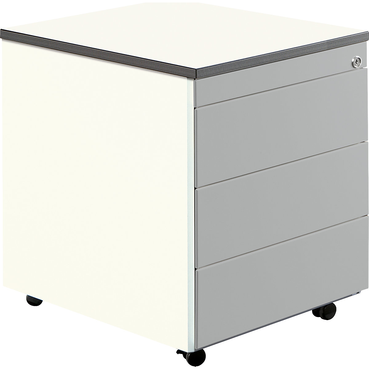 Bloco de gavetas com rodas – mauser, AxP 579 x 600 mm, placa em plástico, 3 gavetas, branco puro/cinza alumínio/branco-0