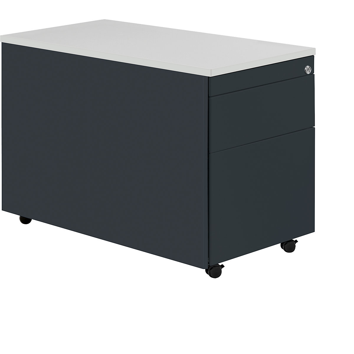 Bloco de gavetas com rodas – mauser, AxP 579 x 800 mm, placa em plástico, 1 gaveta para materiais, 1 arquivo suspenso, cinzento antracite / cinzento antracite / cinzento claro-0
