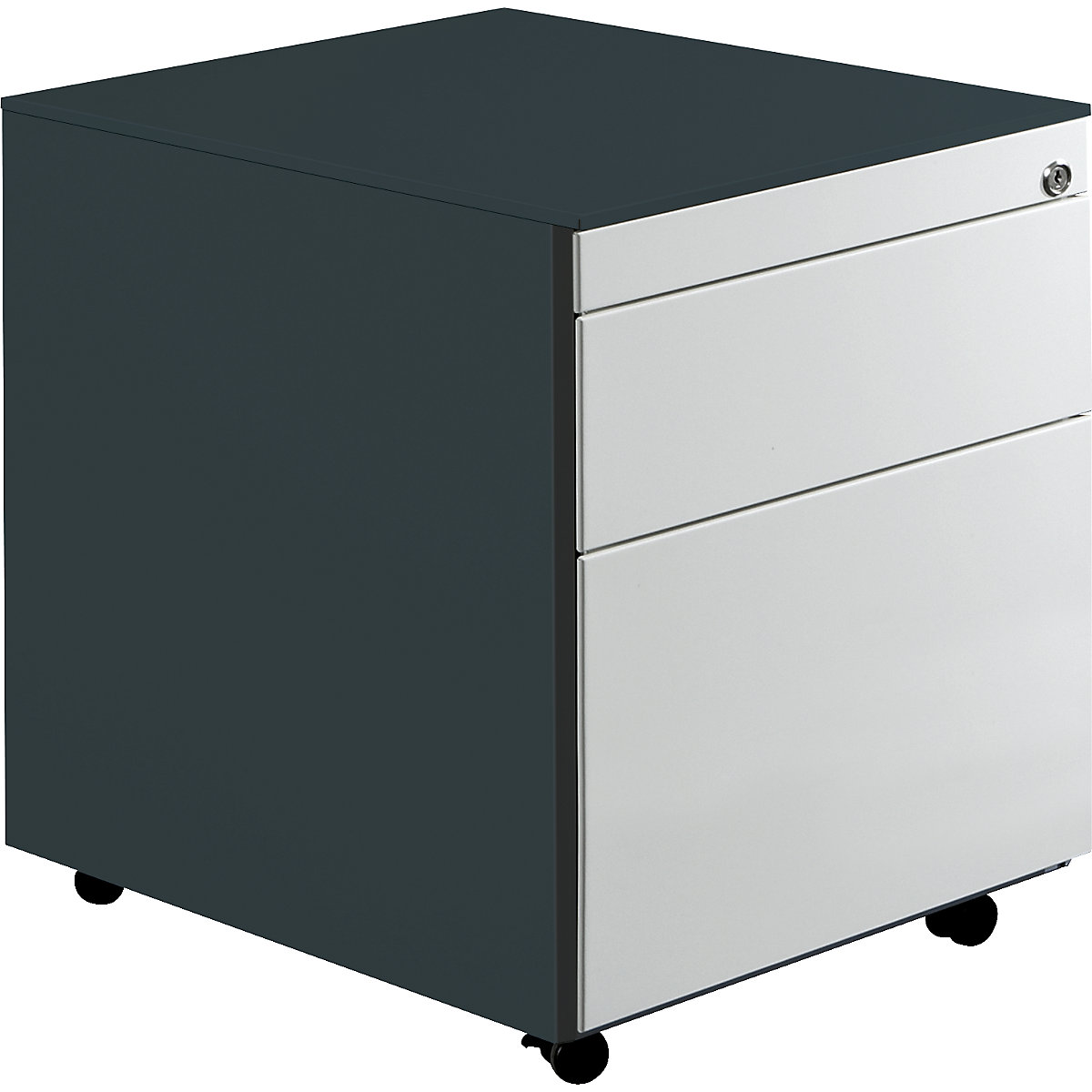 Bloco de gavetas com rodas – mauser, AxP 570 x 600 mm, 1 gaveta para materiais, 1 arquivo suspenso, cinzento antracite / cinzento claro / cinzento antracite-0