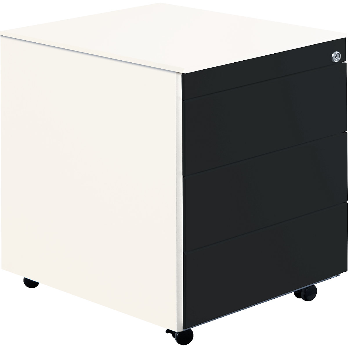 Bloco de gavetas com rodas – mauser, AxP 570 x 600 mm, placa em aço, 3 gavetas, branco puro/cinzento antracite-0