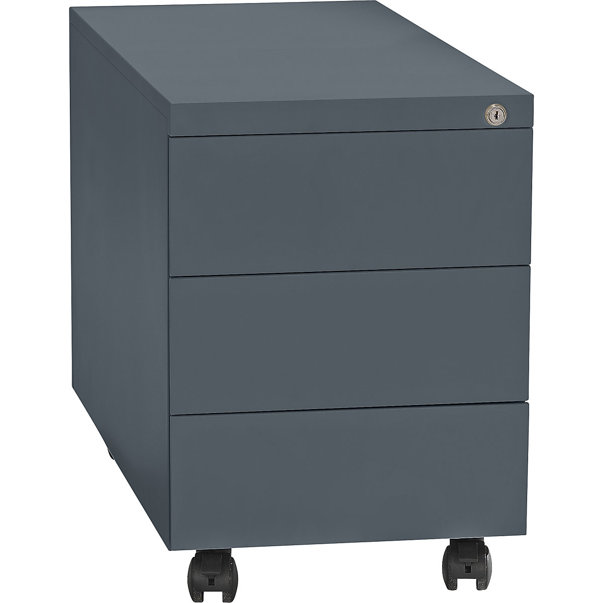 Bloco de gavetas móvel, aço – eurokraft basic, 1 porta-canetas, 3 gavetas para materiais, profundidade 790 mm, cinzento basalto-0