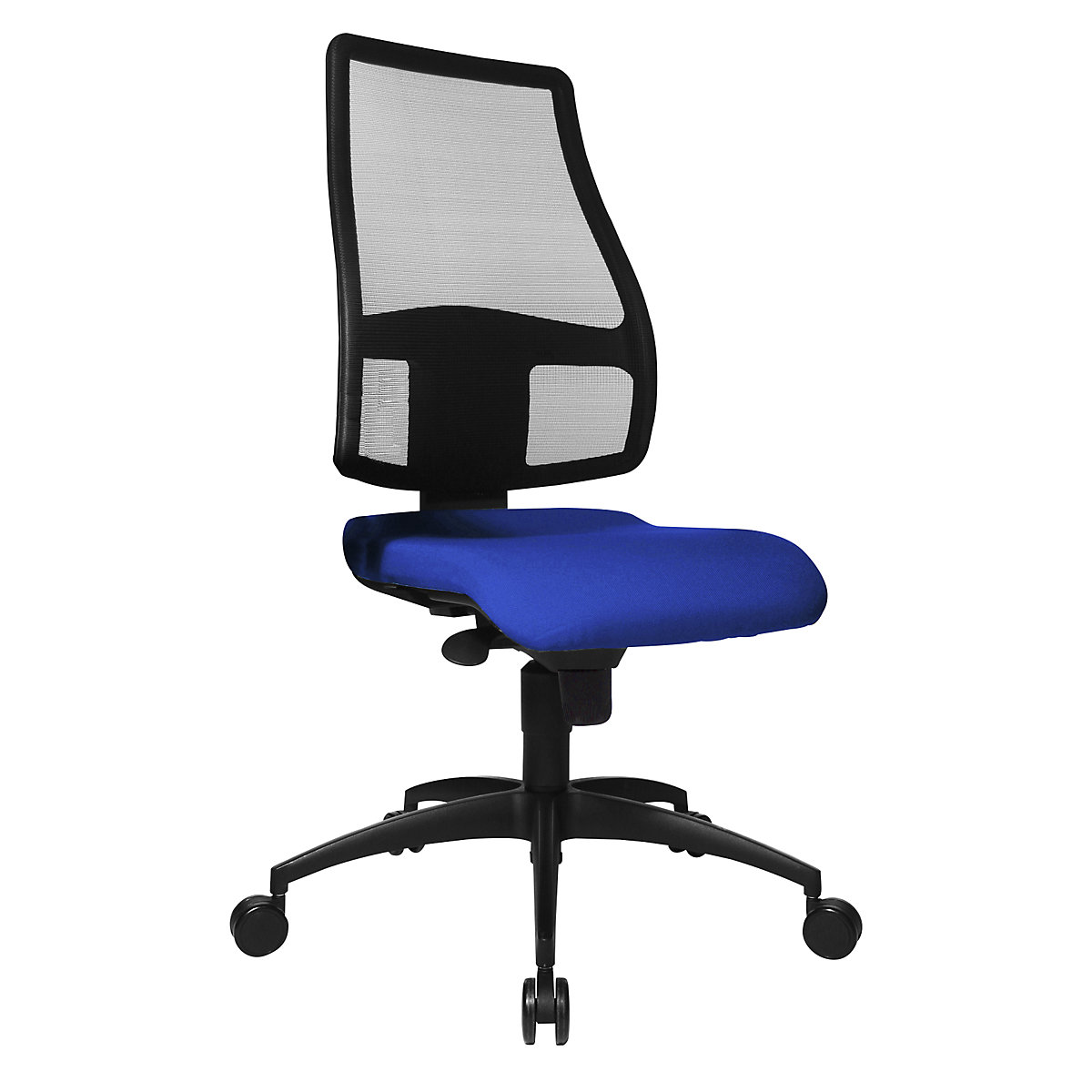 Cadeira giratória ortopédica, altura do encosto 680 mm – Topstar, mecanismo síncrono por pontos, assento plano, assento azul royal, encosto em rede preto-0