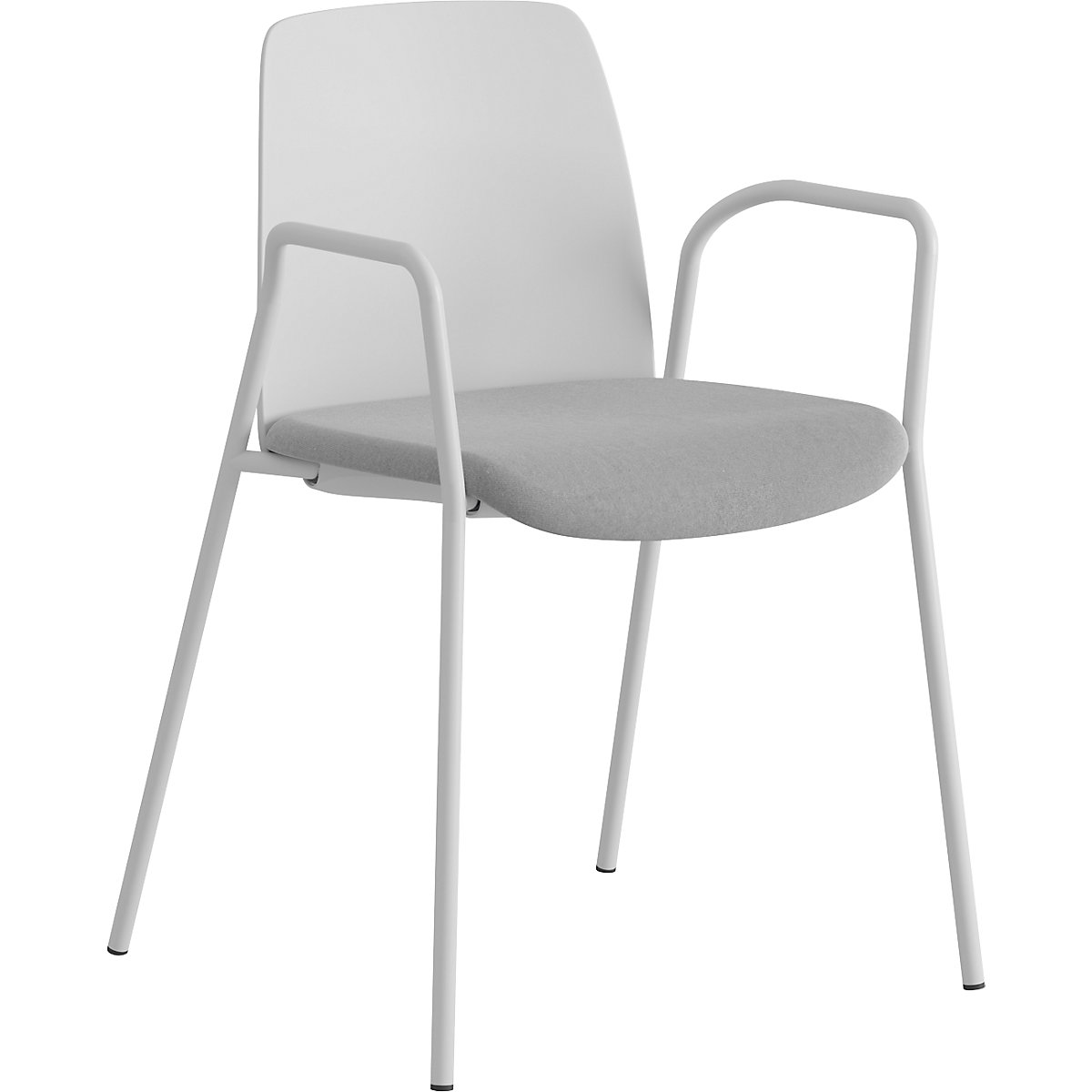Cadeira Helmer, assento estofado, encosto em plástico, embalagem de 4 unid., assento branco/cinzento claro, armação branca, com apoios para braços-0