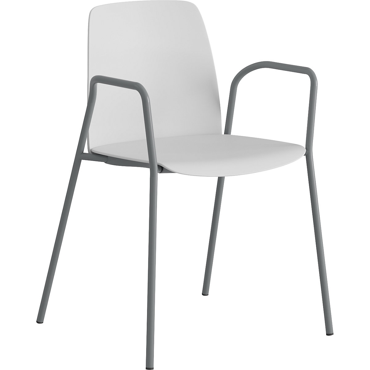 Cadeira Helmer, assento/encosto em plástico, embalagem de 4 unid., assento branco, armação prateada, com apoios para braços-0