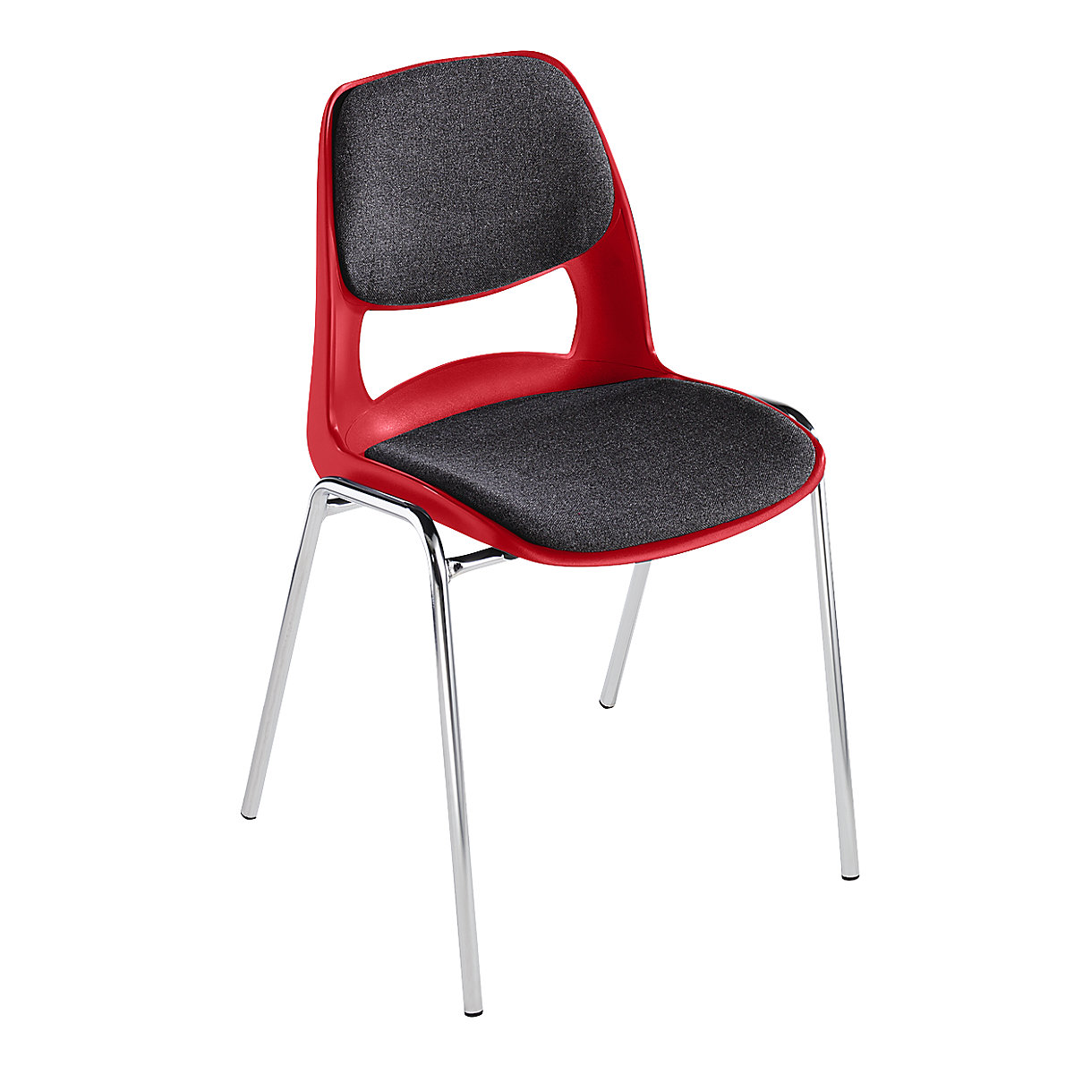 Cadeira em concha em polipropileno, com estofo cinzento, vermelho, UE de 4 unid.-0