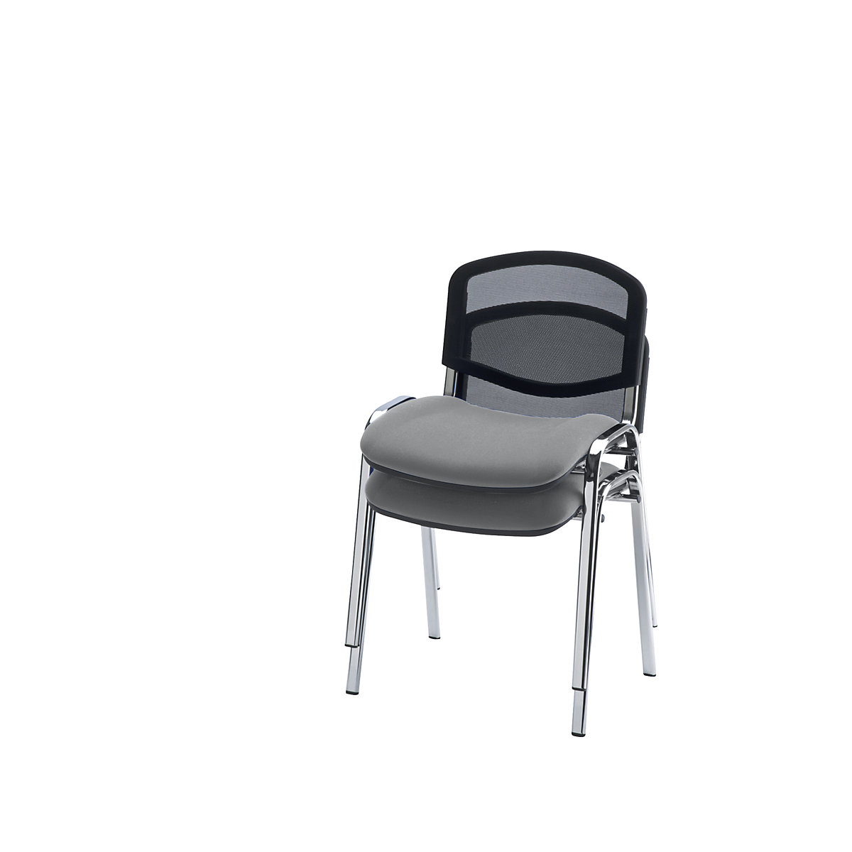 Cadeira para visitas, empilhável, encosto em rede, armação cromada, forro cinzento, embalagem de 4 unid.-0