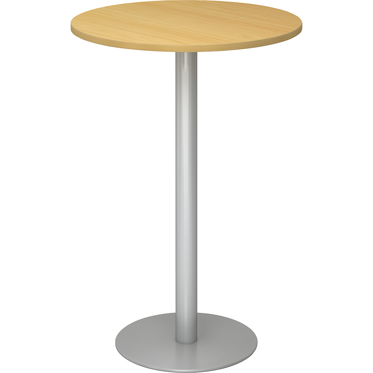 Mesa alta, Ø 800 mm, 1116 mm de altura, estrutura prateada, tampo de trabalho em imitação de faia-0