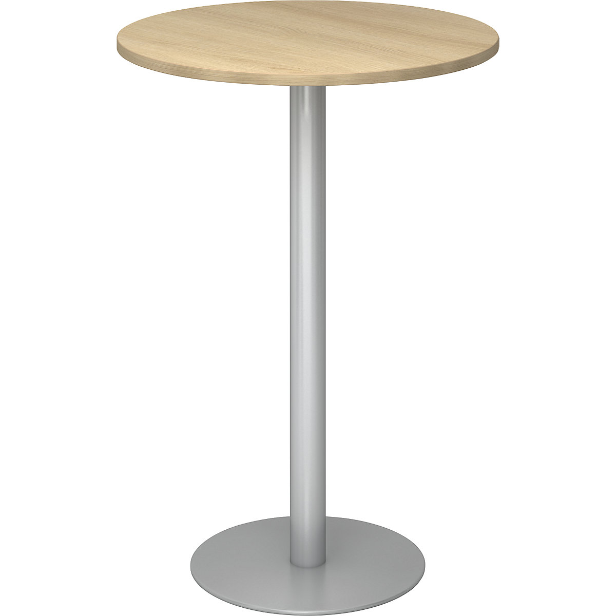 Mesa alta, Ø 800 mm, 1116 mm de altura, estrutura prateada, tampo de trabalho em imitação de carvalho-0
