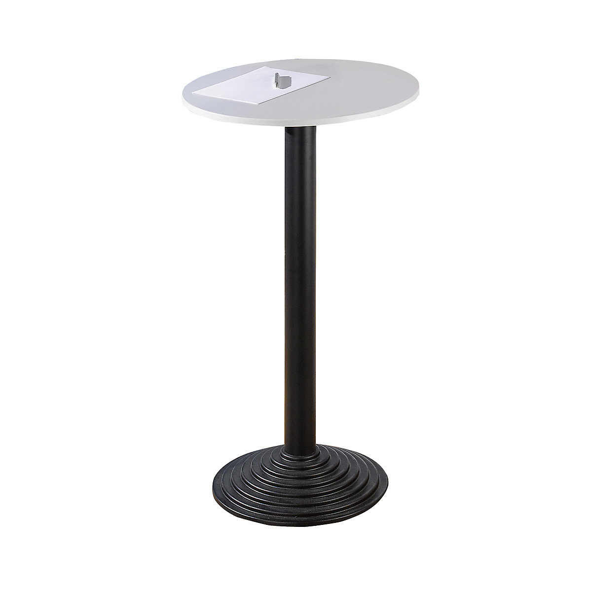Mesa de cafetaria com pé em ferro fundido, 1 tampo de mesa, cinzento claro, coluna preta-0