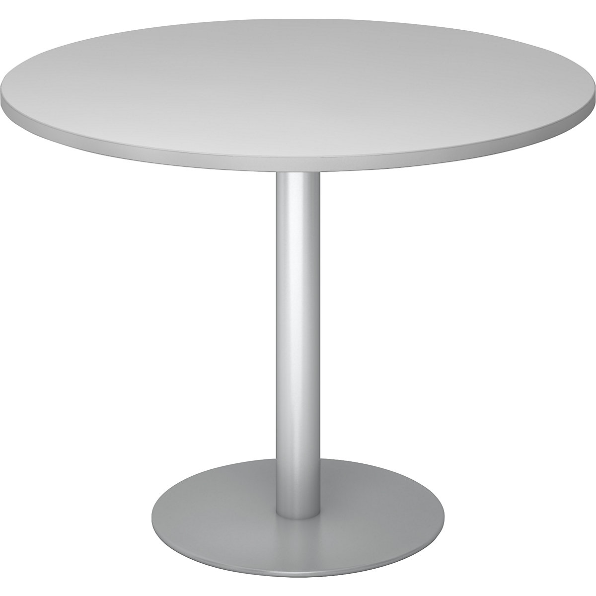 Mesa de reunião, Ø 1000 mm, 755 mm de altura, estrutura prateada, tampo de trabalho cinzento claro-0