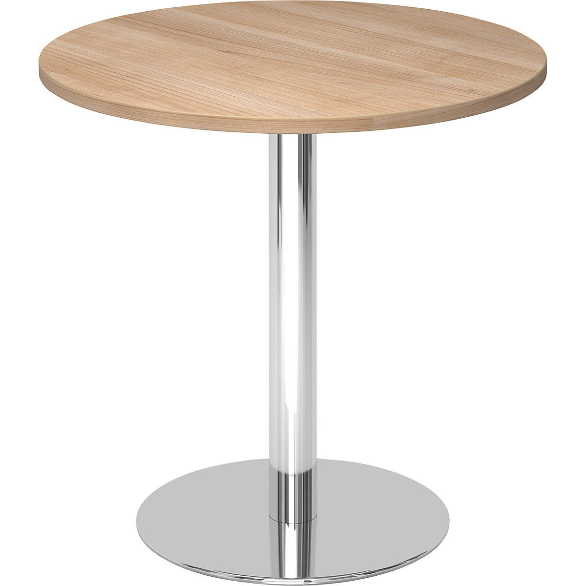 Mesa de reunião, Ø 800 mm, 755 mm de altura, estrutura cromada, tampo de trabalho em imitação de nogueira-0
