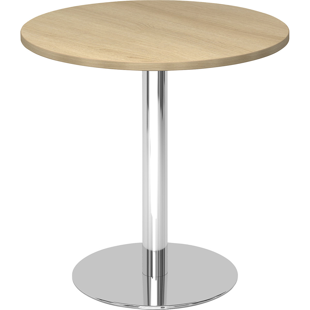 Mesa de reunião, Ø 800 mm, 755 mm de altura, estrutura cromada, tampo de trabalho em imitação de carvalho-0