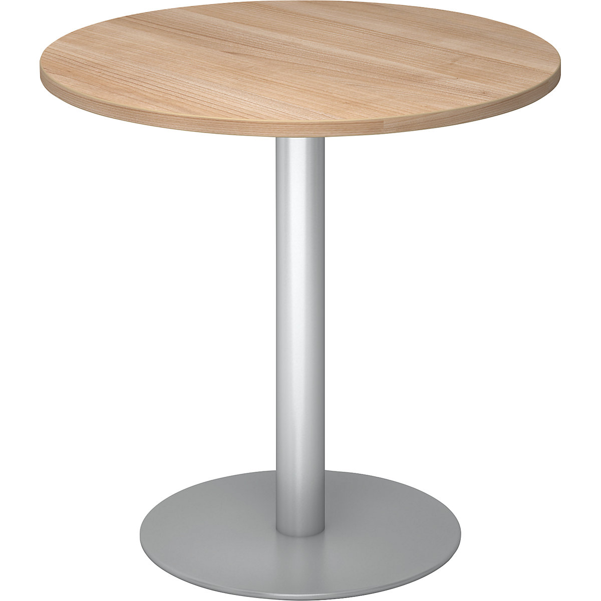 Mesa de reunião, Ø 800 mm, 755 mm de altura, estrutura prateada, tampo de trabalho em imitação de nogueira-0