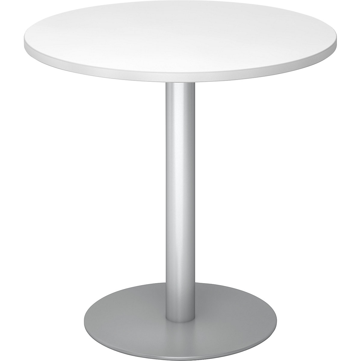 Mesa de reunião, Ø 800 mm, 755 mm de altura, estrutura prateada, tampo de trabalho branco-0