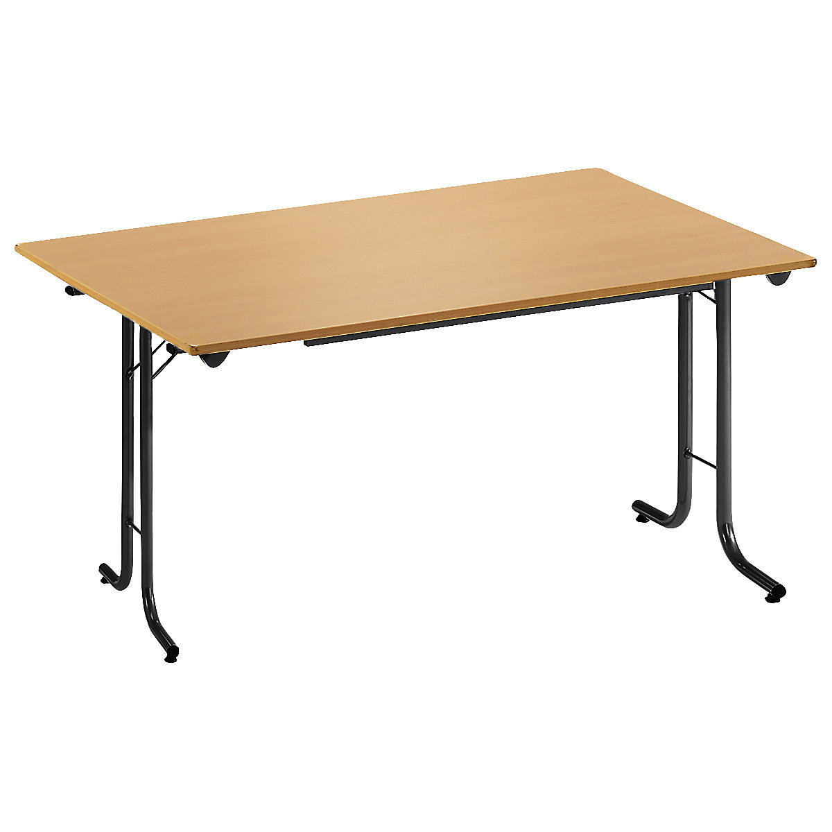 Mesa rebatível, com esquinas arredondadas, armação em tubo redondo, forma do tampo retangular, 1200 x 700 mm, armação preta, tampo imitação de faia-0