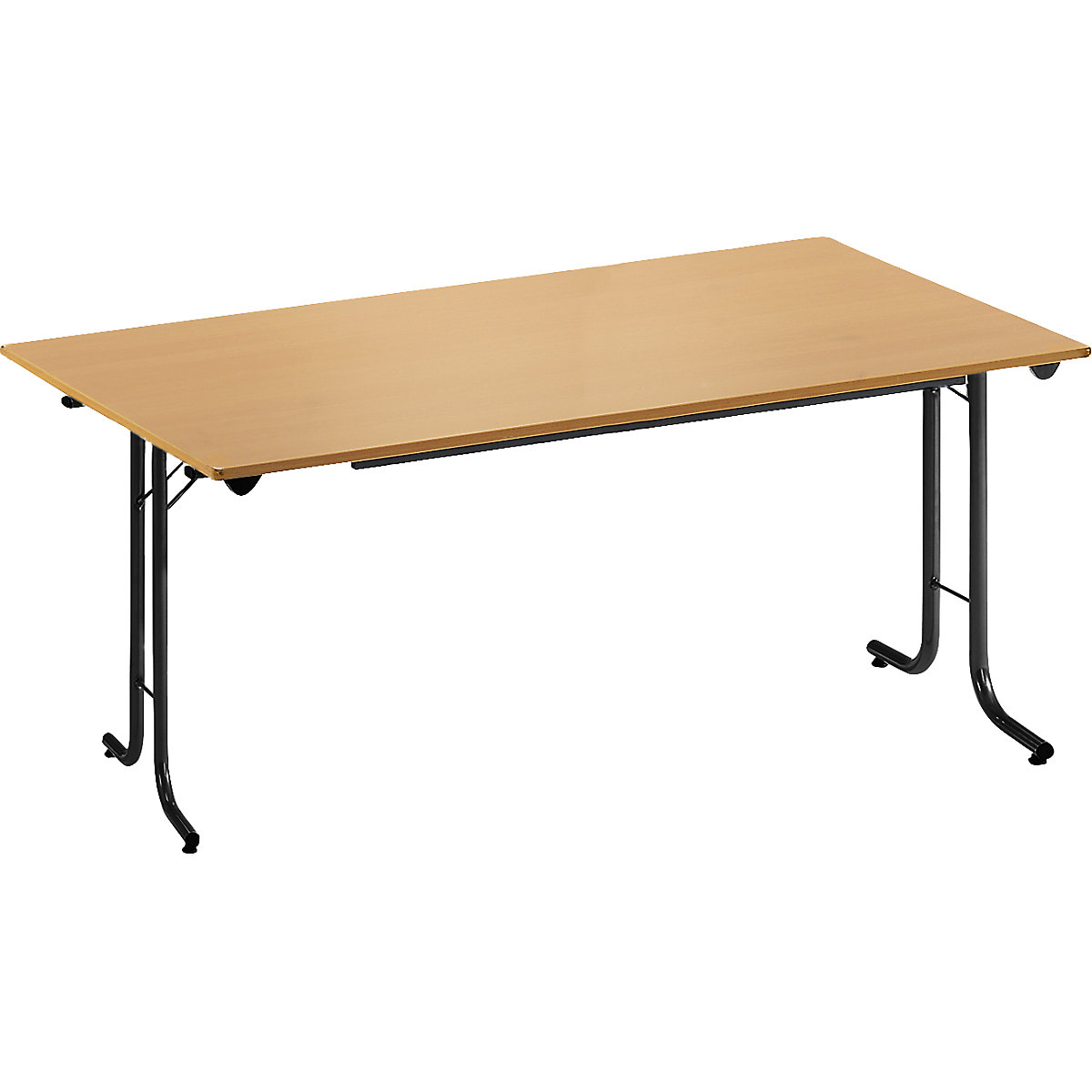 Mesa rebatível, com esquinas arredondadas, armação em tubo redondo, forma do tampo retangular, 1400 x 700 mm, armação preta, tampo imitação de faia-0