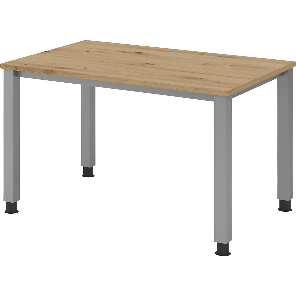 Secretária – eurokraft pro, estrutura de 4 pés, largura 1200 mm, cinza alumínio/carvalho com nós-0