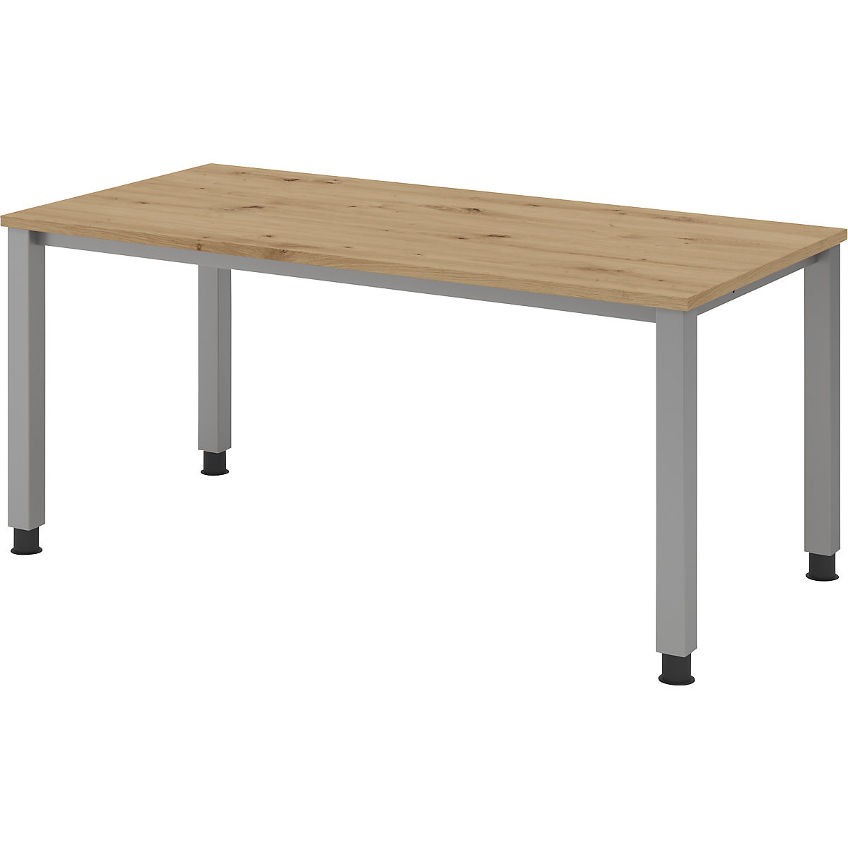 Secretária – eurokraft pro, estrutura de 4 pés, largura 1600 mm, cinza alumínio/carvalho com nós-0
