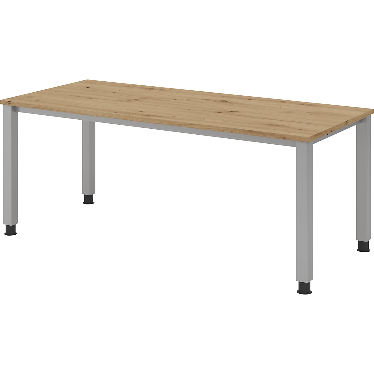 Secretária – eurokraft pro, estrutura de 4 pés, largura 1800 mm, cinza alumínio/carvalho com nós-0