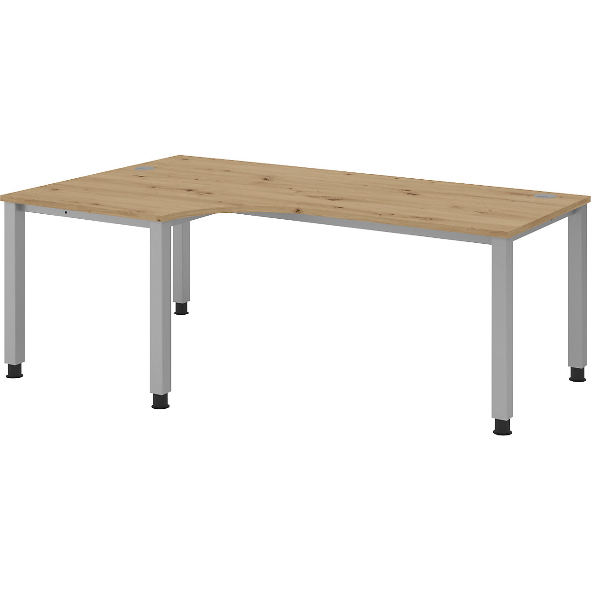 Secretária – eurokraft pro, mesa angular, largura 2000 mm, cinza alumínio/carvalho com nós-0