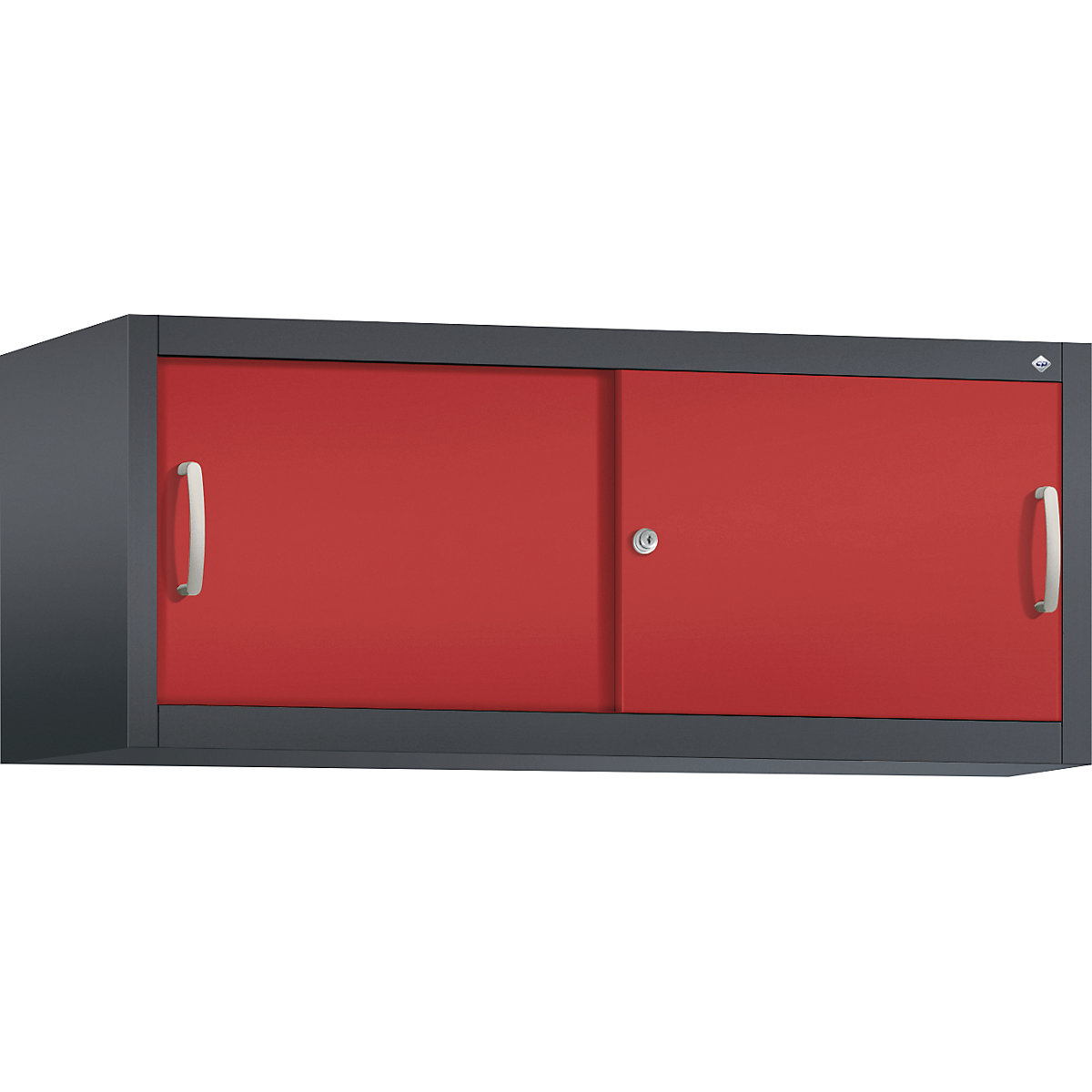 Armadietto sovrapponibile ACURADO con ante scorrevoli – C+P, alt. x largh. x prof. 500 x 1200 x 500 mm, grigio nerastro / rosso fuoco-0