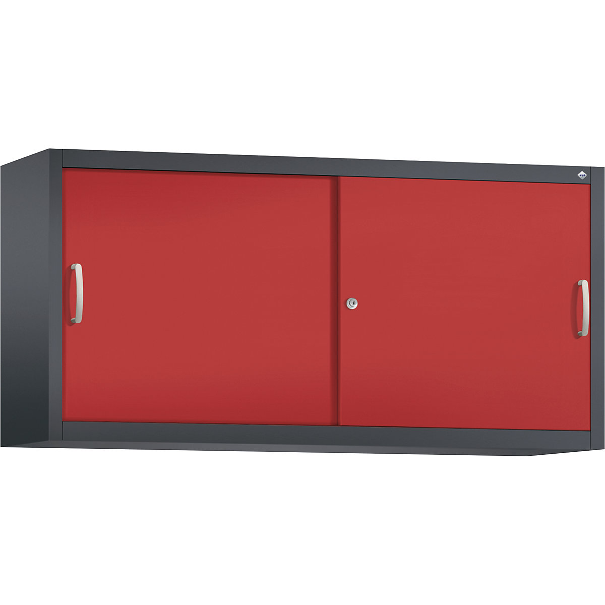 Armadietto sovrapponibile ACURADO con ante scorrevoli – C+P, 2 ripiani, alt. x largh. x prof. 790 x 1600 x 400 mm, grigio nerastro / rosso fuoco-0